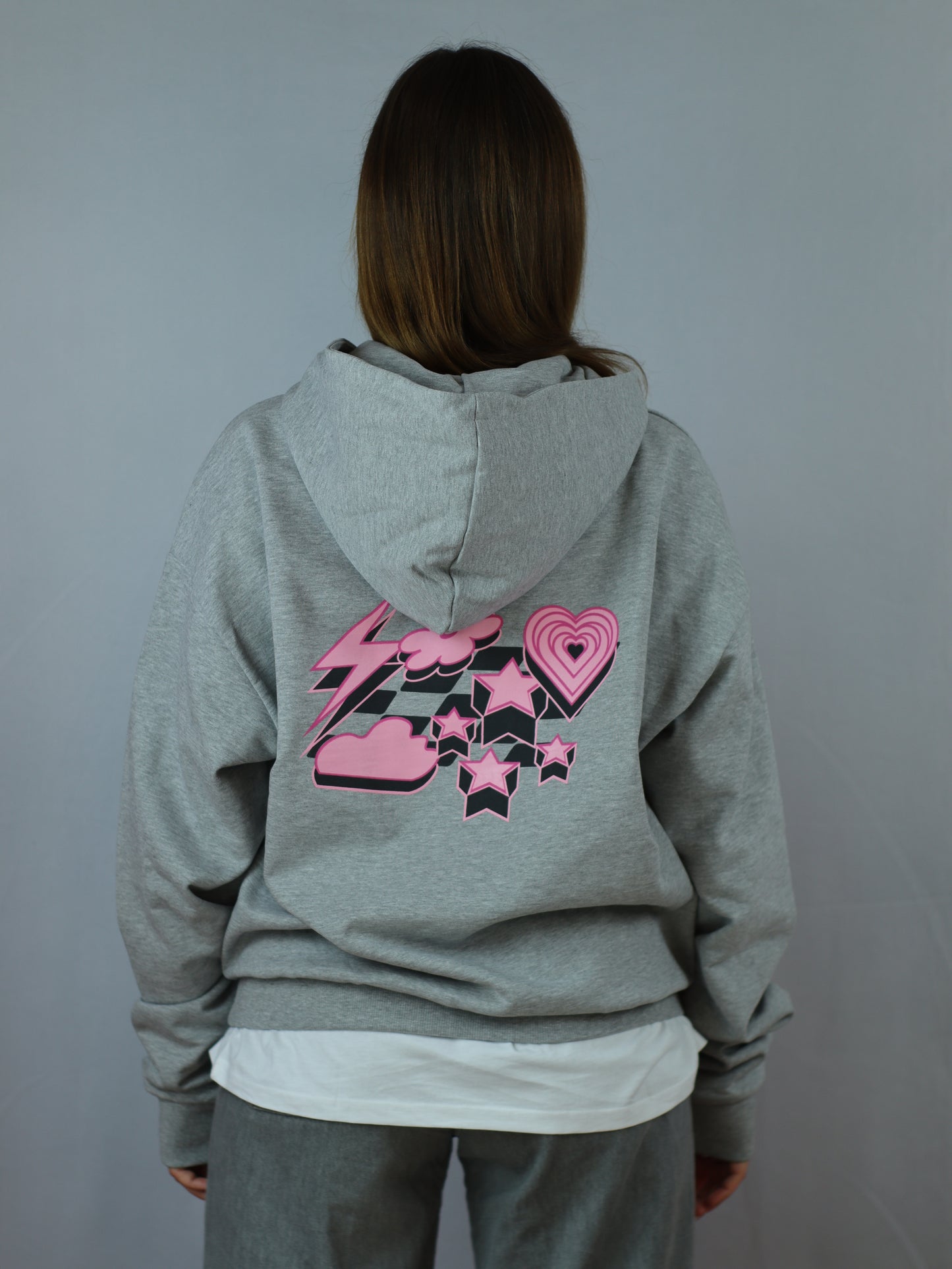 flower hoodie gray.